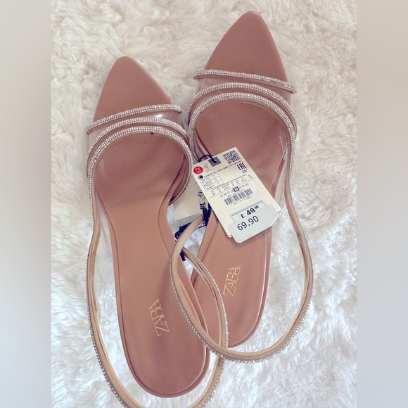 NEW - Zara Women's Tan Strappy Rhinestone High Sandal Heels EU Size 39 / US 8 - Picture 7 of 12